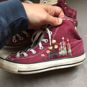 Maroon High tip converse, EMBROIDERED